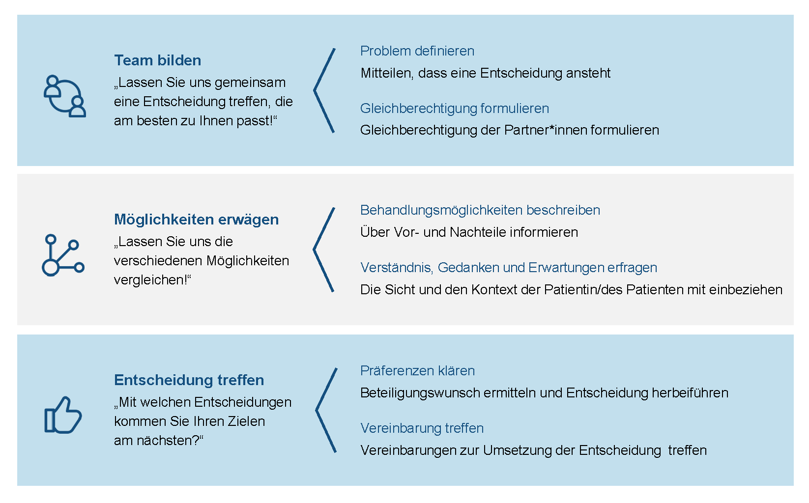 Abbildung 8 - Prozessschritte zur Umsetzung von partizipativer Entscheidungsfindung